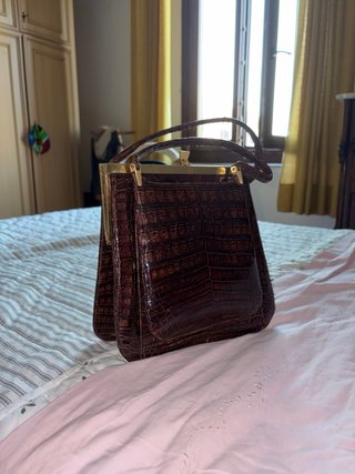 Borsa a mano in pelle stampa coccodrillo