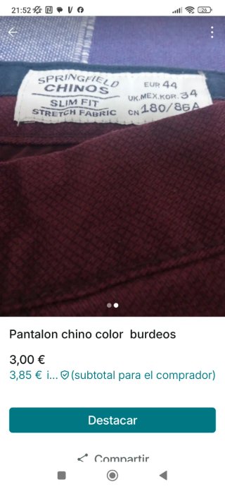 Pantalón Chino Springfield Burdeos