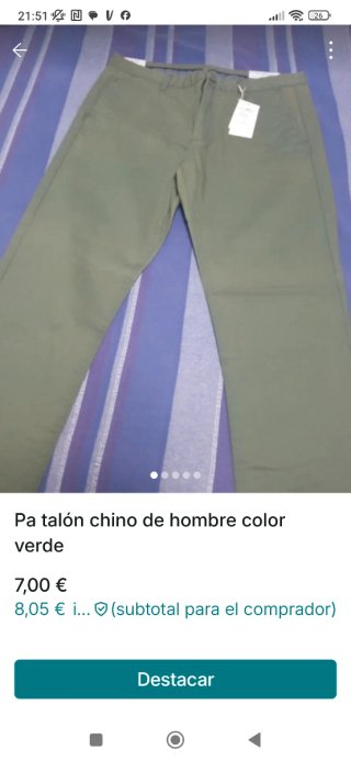 Pantalón chino de hombre verde