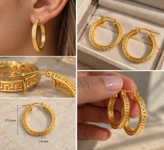 Pendientes Aro Greca Plata 925 Chapados en Oro.