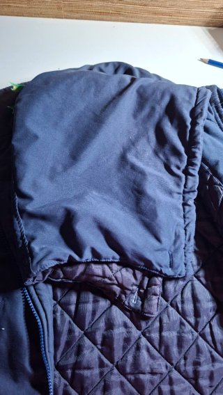 Abrigo azul con bordado de león