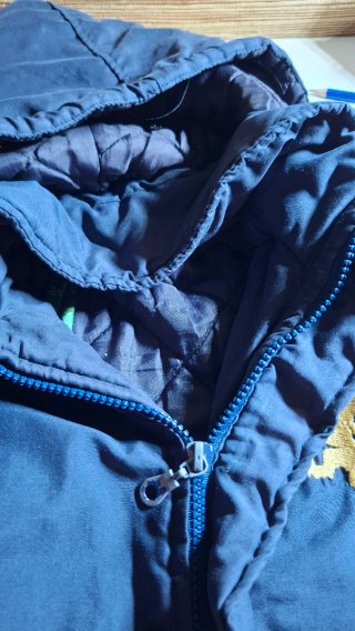 Abrigo azul con bordado de león