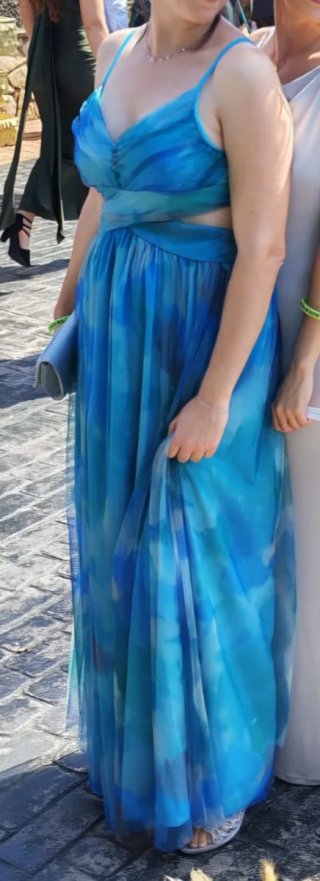 Vestido largo fiesta azul multicolor