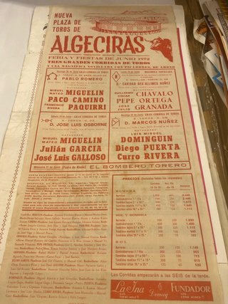 Cartel Toros Algeciras Junio 1972