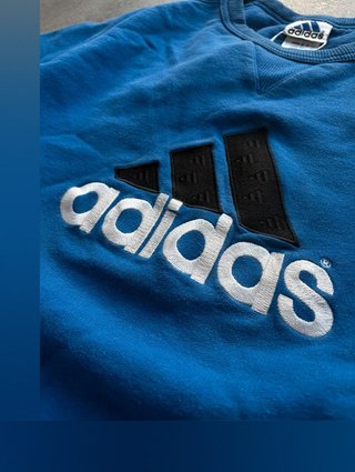 Sudadera Adidas Azul y Negra - Talla L - Vintage