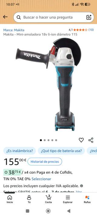 Amoladora Makita con cargador y 2 baterías