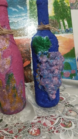 Set 2 bottiglie decoupage