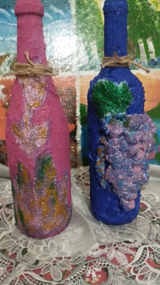 Set 2 bottiglie decoupage