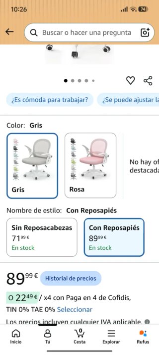 Silla de oficina naspaluro gris