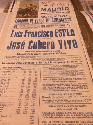 Cartel Toros Madrid 9 Junio 1983