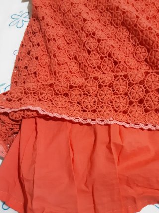 Vestido coral encaje calado manga corta XL, Blanco