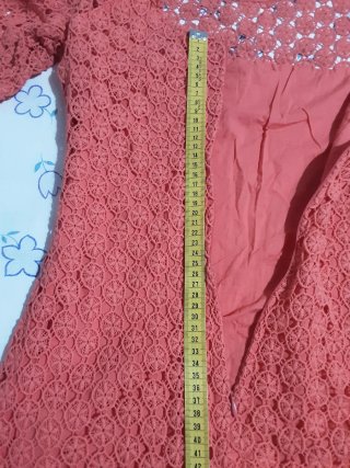 Vestido coral encaje calado manga corta XL, Blanco