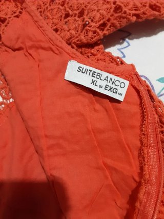 Vestido coral encaje calado manga corta XL, Blanco