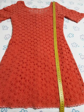 Vestido coral encaje calado manga corta XL, Blanco