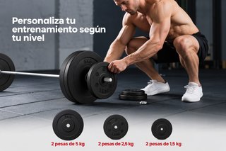 Barra y discos de pesas