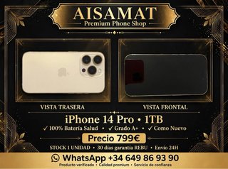14 pro en dorado 100 de salud de batería y 1T