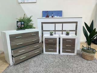Conjunto Dormitorio: Cabecero, Cómoda y 2 Mesitas