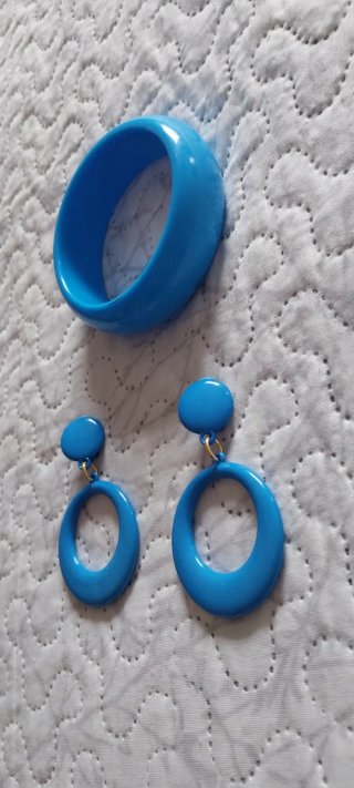 Conjunto Pendientes y Pulsera Azul+ pinza cabello