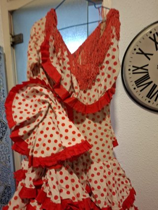 Vestido Bata de cola flamenca blanca y roja
