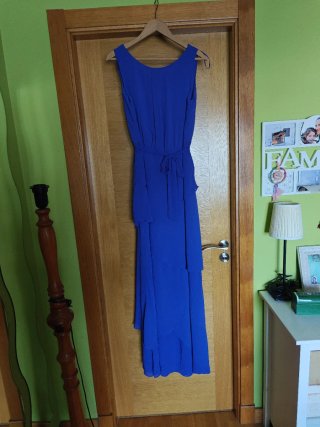 Vestido de fiesta largo azul Mango