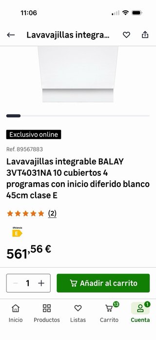 Lavavajillas Integrable Balay nuevo.
