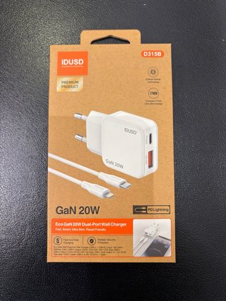 Cargador IDUSD GaN 20W Dual-Port , cable Lightning