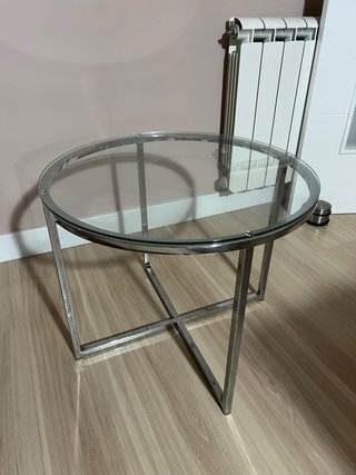 Mesa Auxiliar Redonda de Cristal y Metal