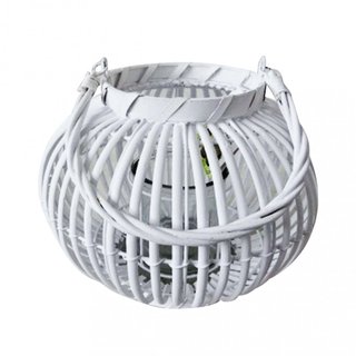 Lanterna Vimini Bianca con Vetro Portacandela 32cm