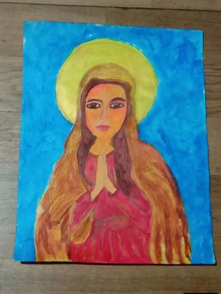 Pintura acrílica Virgen con halo