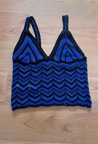 Top de Crochet Mango Azul y Negro Talla L