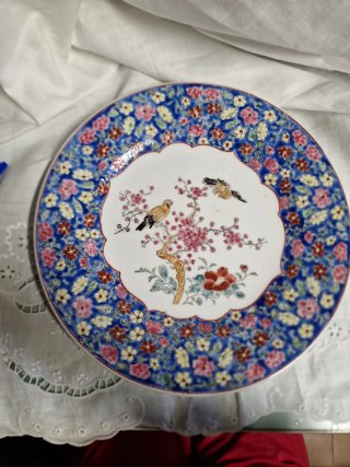 Piatto decorativo cinese fiori e uccelli 25cm