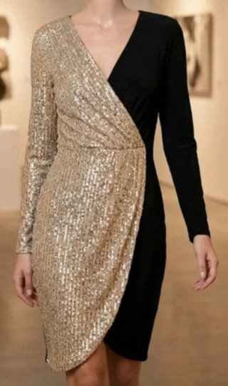 Vestido midi lentejuelas negro y dorado