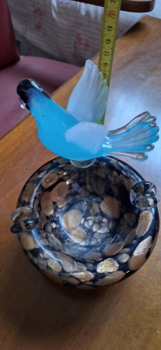 Posacenere in vetro di Murano con uccellino