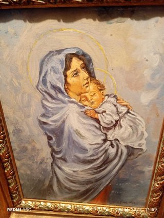Dipinto Madonna con Bambino e Cornice Dorata