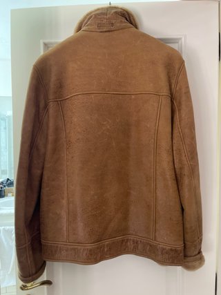 Cazadora de Piel Marrón con Cuello de Borrego