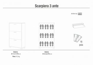 Scarpiera 3 Ante a Ribalta Marrone Chiaro e Bianca
