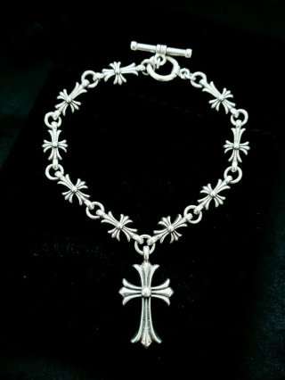 Pulseira Chrome Hearts Estilo Gótico com Cruz