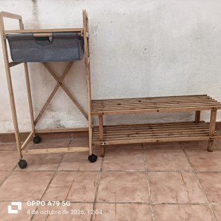 carrito de cocina y banco zapatero bajo de madera