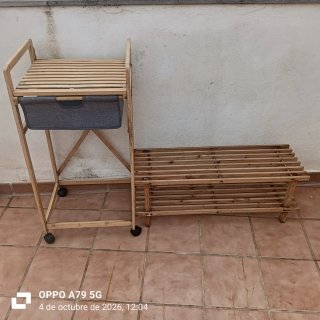 carrito de cocina y banco zapatero bajo de madera