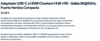 Adaptador USB-C a HDMI 8K 60Hz / 4K 120Hz Nuevo
