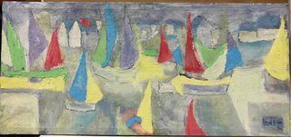 Cuadro al óleo con barcos