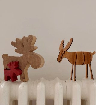 Set 2 Renne Natalizie in Legno