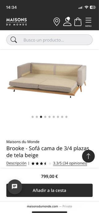 Sofá Cama 2/3 Plazas Brooke Beige