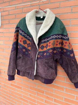 Cazadora Vintage de Piel y Borreguillo Talla XL