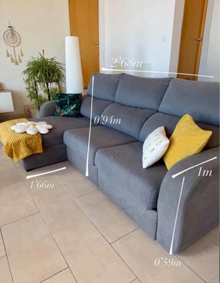 Sofá Chaise Longue Gris 3 plazas