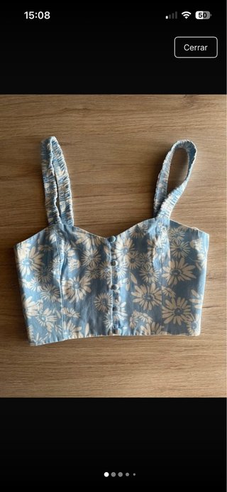 Top floral Zara azul y blanco