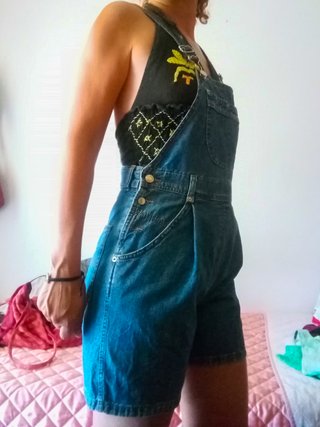 Salopette in denim blu e verde