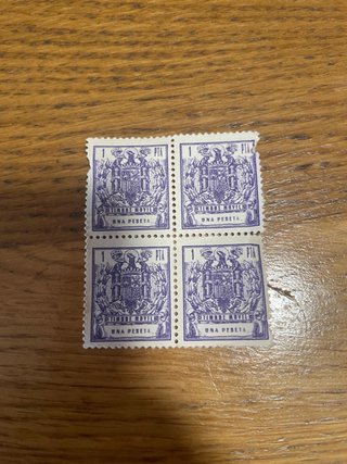 Bloque de 4 Sellos Timbre Móvil 1 Peseta