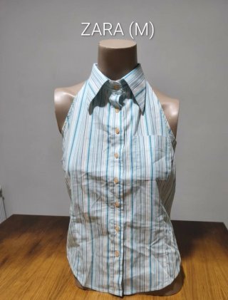 (M) ZARA Top Halter Rayas Celeste Z