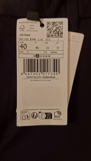 Pantalón Mango Azul Talla 40